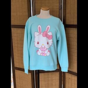 Hello Kitty Bunny Women’s Size L Lite Blue Sanrio Pullover Sweatshirt Easter